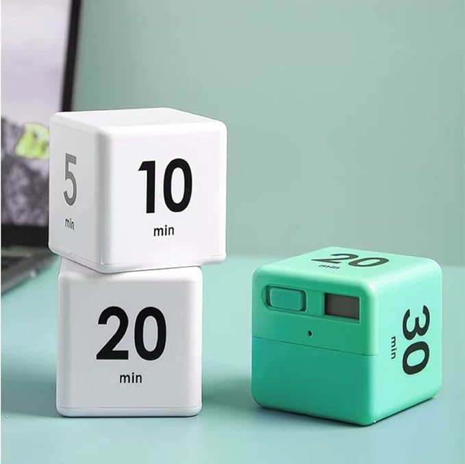 Kitchen Cube Timer, Kids Timer for ADHD Productivity Workout Flip Classroom for StudyTime Countdown Management Settings 15 20 30 60 Mins, White