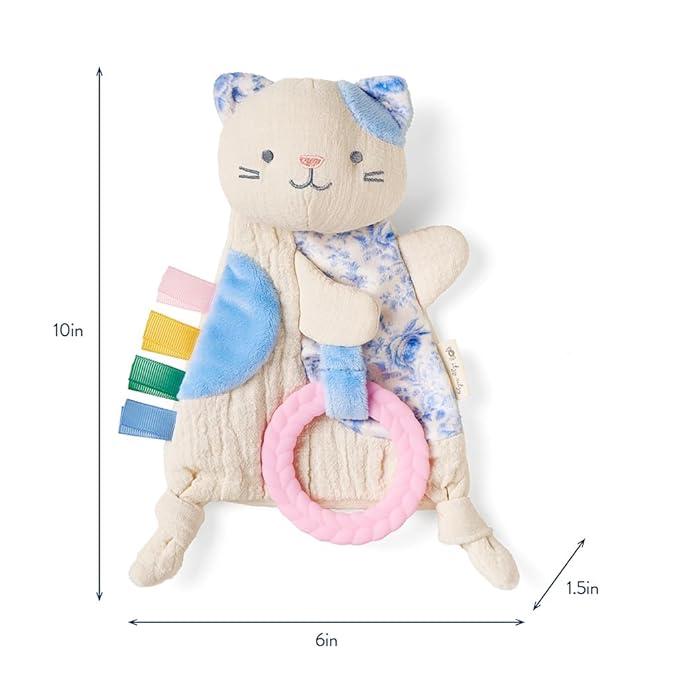 Itzy Ritzy - Bitzy Crinkle Sensory Toy Kitty with Crinkle Sound for Babies & Toddlers - Features Soft Braided Teething Ring & Textured Ribbons, Designed for Ages 0 Months and Up, Kitty