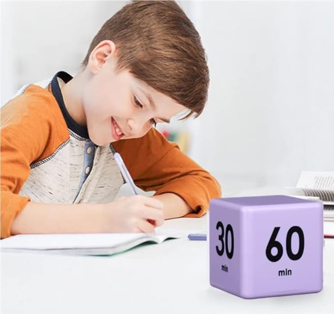Feilifan Cube Timer - Desk & Kitchen Timer with Gravity Sensor for Time Management - Countdown Settings: 15, 20, 30, 60 Minutes - Purple