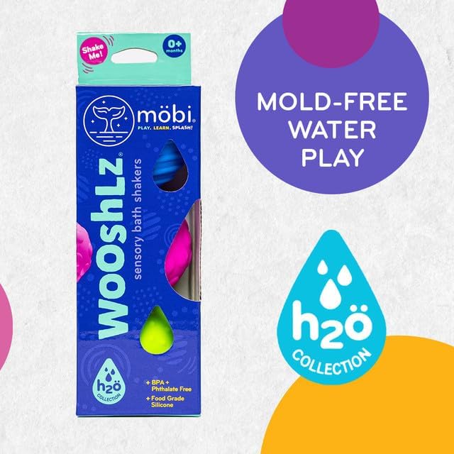 Mobi Wooshlz Bath Shakers, Sensory Bath Balls for Toddlers, BPA-Free Silicone Baby Ball, Infant & Babies Bathtub Fun Toy with Rattle Sounds & Textures (3 Pack)