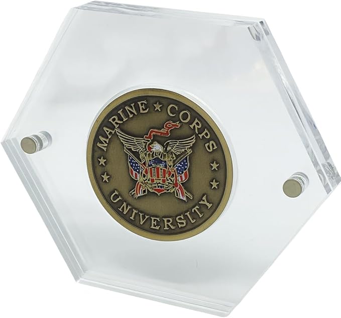 Premium Military Challenge Coin Display Capsule, Hexagonal Acrylic Case with Magnetic Closure, Clear