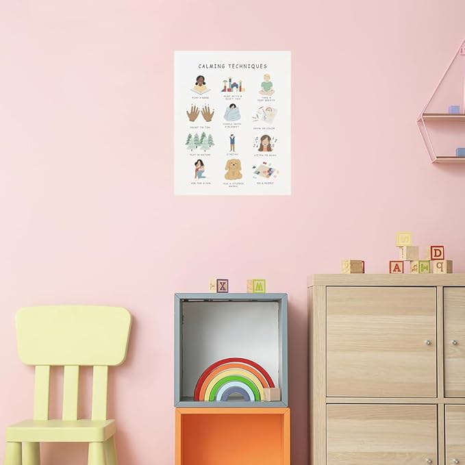 uoyien Calming Corner Classroom Mental health Posters Feelings Calming Techniques Canvas Wall Art Boho Emotions Chart for Kids Prints Special Education Wall Decor for Office School 16x22in Unframed