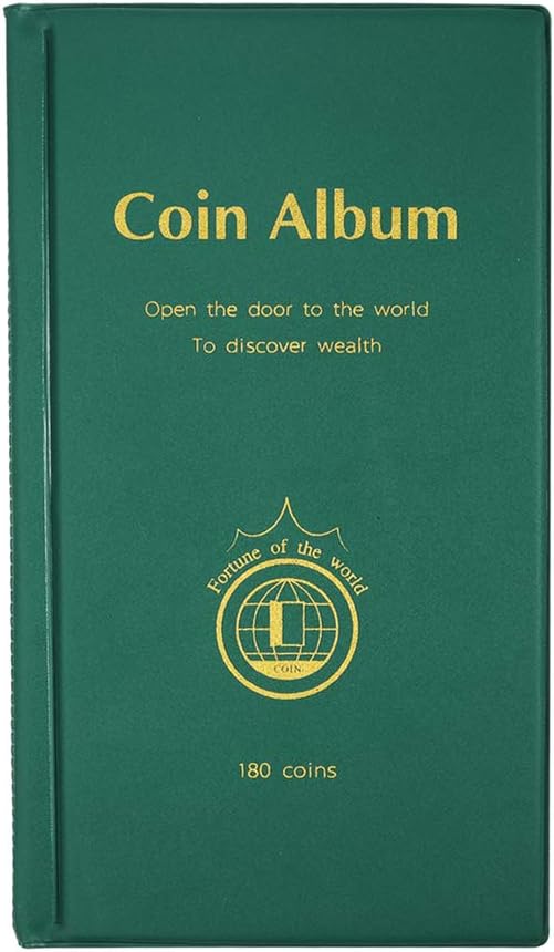 AITIME 180 Pockets Coin Collecting Holders Book Album for Collectors - Coin Collection Supplies, Collector Album Storage Suitable for Coin Diameter Less Than 1.66 Inches Storage (Green)