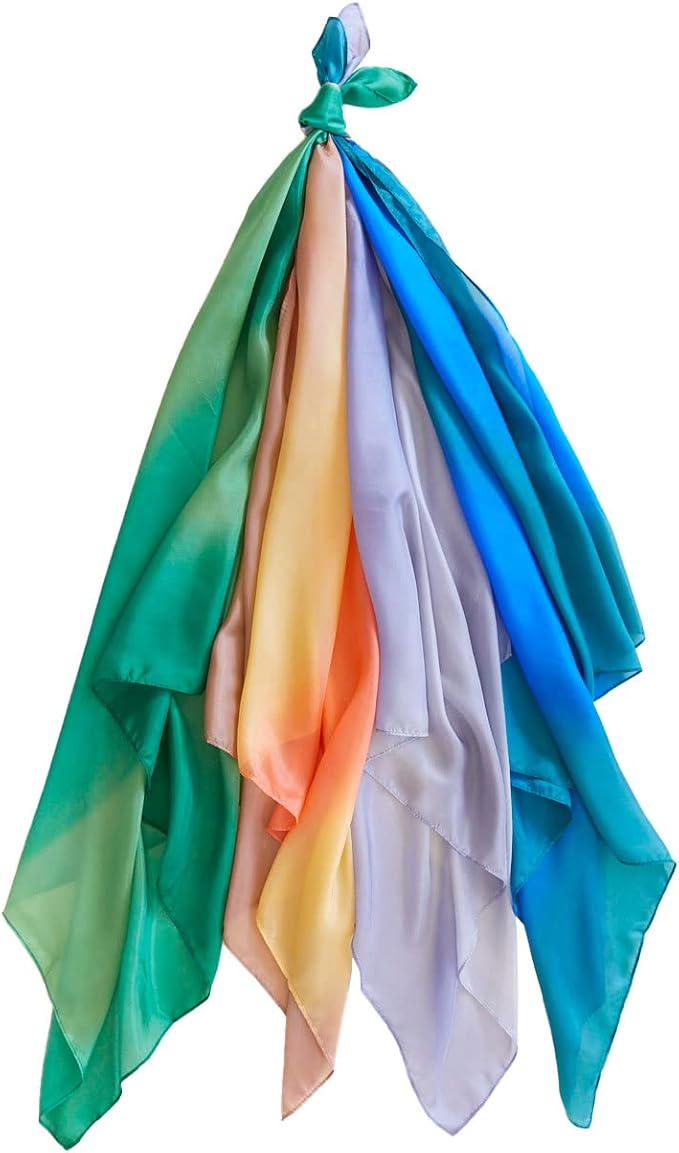 Sarah's Silks Earth Playsilks Set of 4, 100% Silk Toy for Toddlers | Montessori and Waldorf Toys, 35" Large Square Scarves for Dance, Imaginative, and Pretend Play