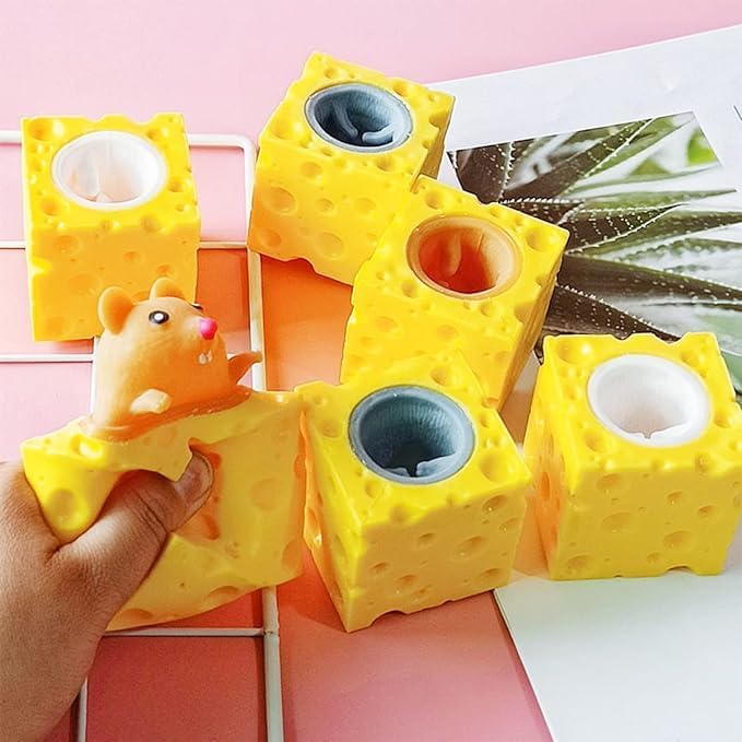 3 PCS Set Squeeze Toys Squishes Toy Decompression Cheese Mouse Cup Squeeze Toys,Sensory Fidget Toys,Stress Relief for Kids & Adult Tricky Funny Novelty Toy
