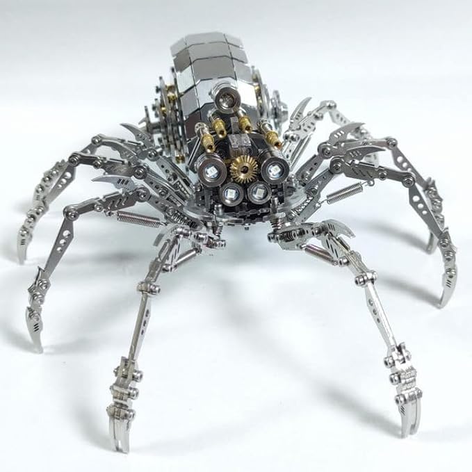 Metalkitor 3D Metal Puzzles for Adults, Spider Model Kit with Colorful Light - Steampunk DIY Ornament - Assembly Crafts Brain Teaser - Perfect Room Decor and Gift Choice (250 PCS)