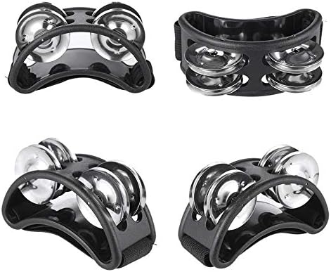 Musfunny Foot Tambourine Percussion Musical Instrument Foot Drum Set with Metal Jingle Bell for Guitar Drum Accessory (Black)