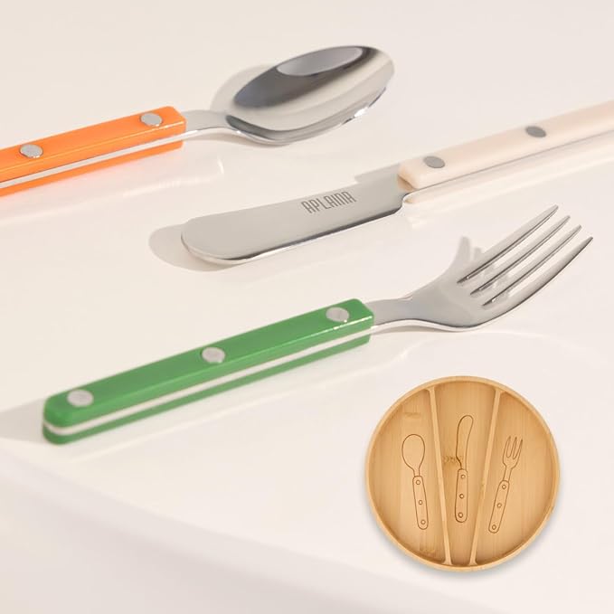 APLAINR Kids Silverware Set, Stainless Steel Toddler Silverware with Bamboo Organizer, Montessori Kids Utensils, 10 Piece Cutlery Set with Forks, Spoons & Knives, Children Safe Metal Flatware