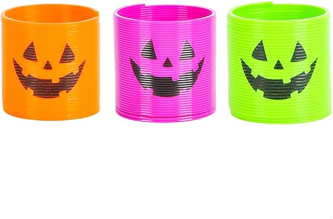 The Dreidel Company Halloween Coil Spring, Pumpkin Jack-O-Lantern Circle Shaped Coils, Neon Colors Magic Spring Toy, Party Favor for Kids, 1.4" Inches (35mm) (24-Pack)