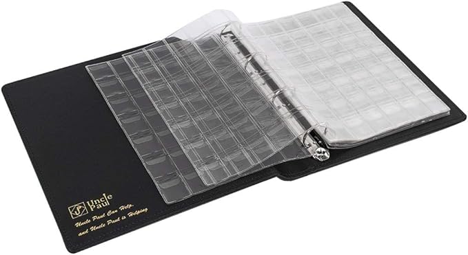 Uncle Paul Coin Storage Leather Binder with Slipcase Set - Assorted 4 Sizes Pocket Pages, 12 Pages Coin Collection Book for Global Travel, All in One 4-Ring Coin Album for Journal 9.6"x 11.8" BC01