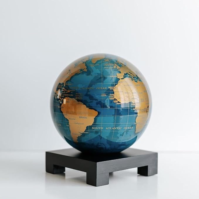 MOVA Blue and Gold Solar-Powered Rotating Globe 6” | Desk Decor with Stand | No Batteries Needed | Modern Map Accent for Home or Office