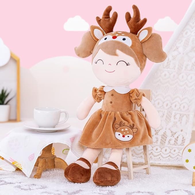 Gloveleya Personalized Doll with Embroidered Name - Brown Deer Custom Plush Doll for Girls Cute Plush Doll Customized Gift - Muñecas de Trapo Personalizadas para Niñas