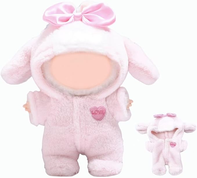 Clothes for Doll, Pink Bunny Plush Outfit for 17 cm (6.7in) Dolls, Keychain Accessories for Dolls - Cute Clothes for Boys Girls Birthday (Pink Bunny)