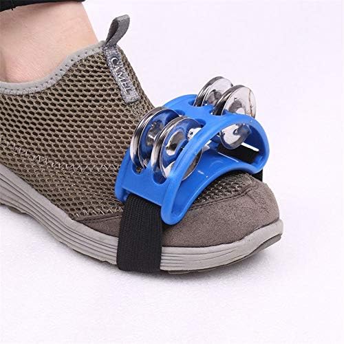 Musfunny Foot Tambourine Percussion Musical Instrument with Double Row Metal Jingle Bell for Guitar Foot Drum Set Accessory (Blue)