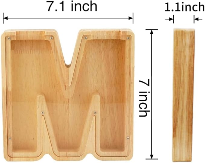 Twenty-six English Alphabet A-Z Letter Piggy Bank,Large-Capacity Transparent Wooden Alphabet Piggy Bank，Personalized Coin Savings Box, Name DIY Creative Purchase Combination.