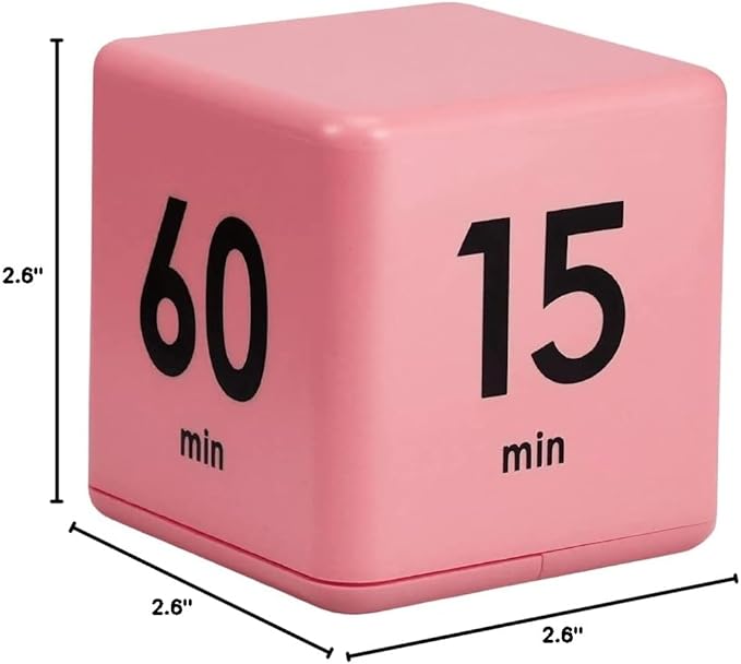 Feilifan Cube Timer - Kids ADHD Productivity Workout Flip Timer for StudyTime Management, 15, 20, 30, 60 Minutes, Pink