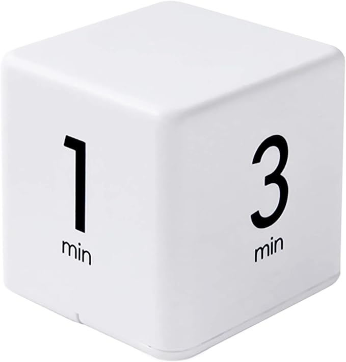 Feilifan Cube Timer - Kids ADHD Productivity Workout Flip Timer for StudyTime & Classroom - Countdown Management Settings 1, 3, 5, 10 Minutes, White
