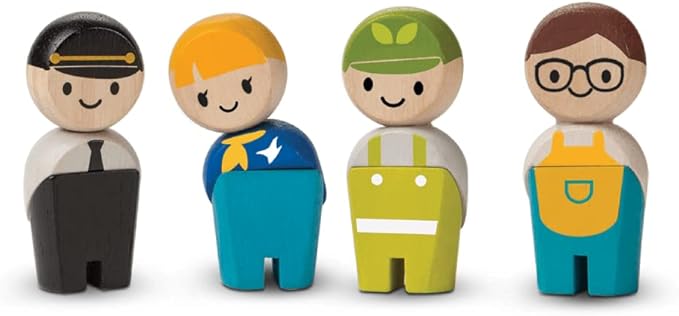 PlanToys Wooden 4 Piece Service Crew (6268) | Sustainably Made from Rubberwood and Non-Toxic Paints and Dyes