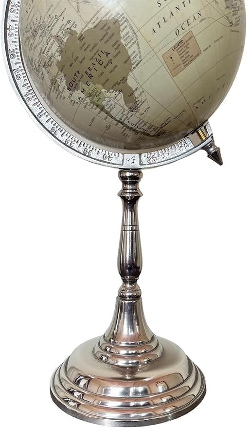 Educational World Globe with Political Map, White Ocean, Rotating Desktop Stand