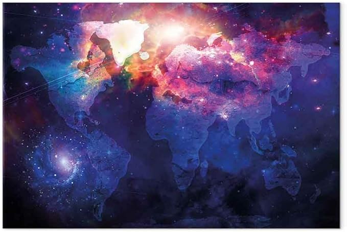 artgeist Canvas Wall Art Print Abstract World Map 35x24 in - 1pcs Home Decor Framed Stretched Picture Photo Painting Artwork Image - Country Map Map Cosmos Space k-C-0139-b-b