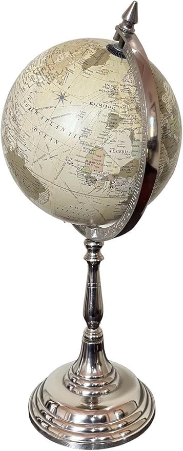 Educational World Globe with Political Map, White Ocean, Rotating Desktop Stand
