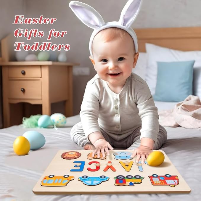 Wooden Name Puzzle for Kids Personalized, Easter Gifts for Toddlers,Easter Basket Stuffers, 1st Birthday Gifts, Early Learning Toys for Baby Boy or Girl, Educational Toys Wooden Toddler Puzzles