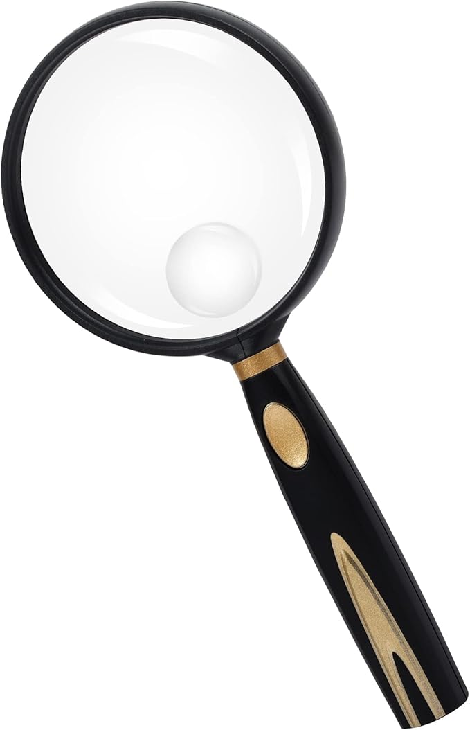 Feosky Handheld Reading Magnifier, 10X 30X Magnifier, 75mm Shatterproof Lens, Non-Slip Handle for Adults Close Work, Seniors Reading and Kids Nature Exploration, Hobby Observation(Gold)