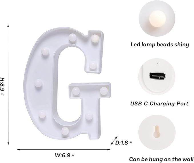 Foaky Rechargeable LED Letter Lights Sign Marquee Light Up Letters Sign for Night Light Wedding/Birthday Party Christmas Lamp Home Bar Decoration (G)
