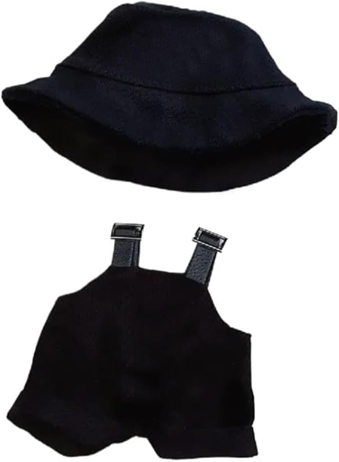 17cm Clothes Set(NO Doll), Hat & Overalls Set for 17cm Accessories Suit,Cute Stylish Clothing Suit for Doll Dress up (Black)