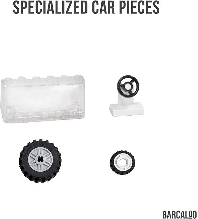Barcaloo 400 Piece Wheels and Axles Sets, Building Bricks Car Parts and Pieces Kit - Car Building Set with Wheels, Axles & Windshields and Bonus Bricks