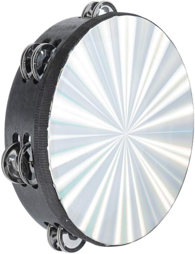 Tambourine 8 inch Radiant Hand Held Drum with Double Row Jingles Reflective Drum Musical Instrument for Church Adults KTV Party