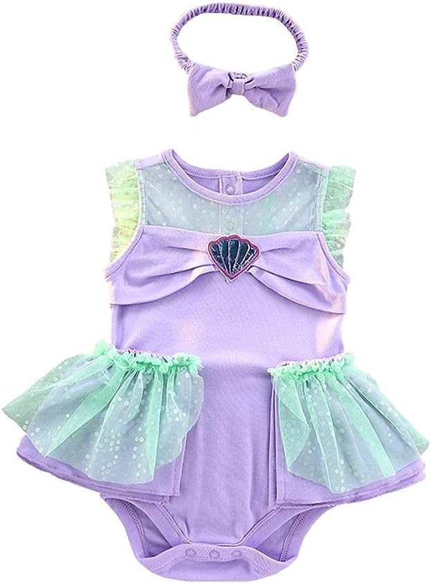 Dressy Daisy Princess Onesie Romper Fancy Dress Costume Halloween Birthday Bodysuit Outfit with Headband for Infant Baby Girl