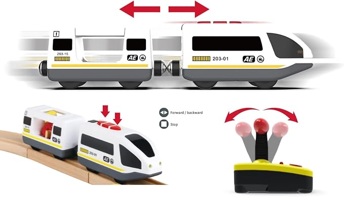 Z MAYABBO Wooden Train Set Accessories Battery Operated Locomotive Trains, Remote Control Train Vehicles for Wood Tracks, Powerful Engine Trains Cars Fits All Major Brands of Railway System
