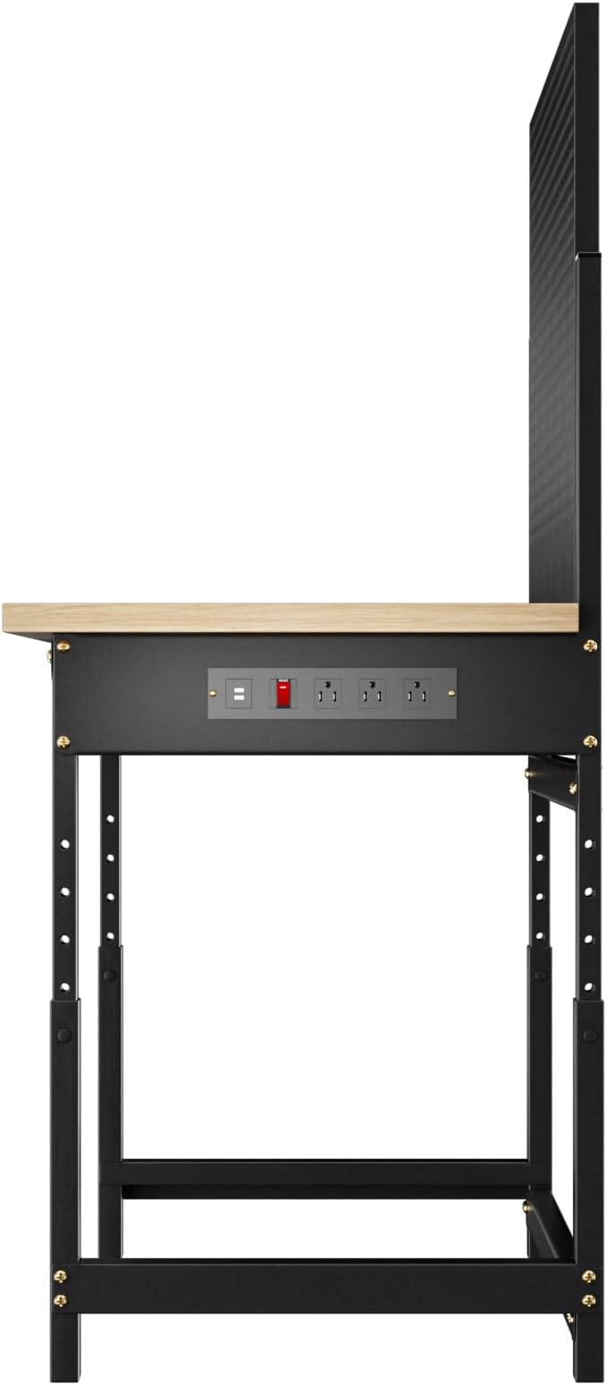 Workbench with Pegboard, Adjustable Height Work Bench Heavy Duty Work Station Table with Power Outlets Work Benches for Garage, Workshop, Home, Office(47.2 inch Wide)