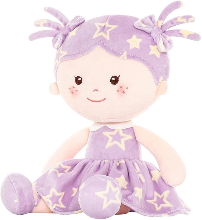 Onetoo Rag Doll Plush Baby Dolls Soft Baby Doll for Girls First Baby Doll Plush Sleeping Cuddle Buddy Doll Wear Star Purple Sleeveless Dress 14"