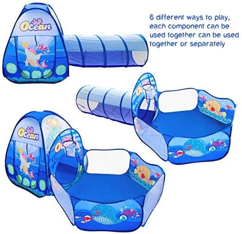 PigPigPen 3 in 1 Kids Play Tent with Tunnel, Ball Pit, Basketball Hoop for Boys & Girls, Toddler Pop Up Playhouse Toy Baby Indoor/Outdoor, Gift Year Old Child (3 Tent)