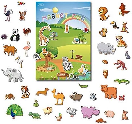 Magnetic Portable Playboard Cute Zoo Ainimal Magnets Create Scene for Learning Travel Toy (51 Pcs)