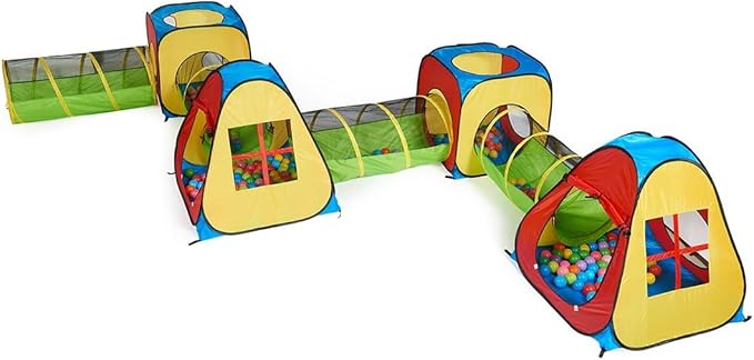 UTEX 8 in 1 Pop Up Children Play Tent House with 4 Tunnel, 4 Tents for Boys, Girls, Babies and Toddlers for Indoor and Outdoor Use
