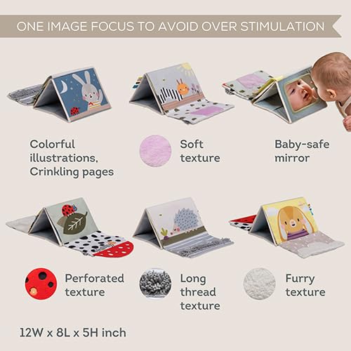 Taf Toys Tummy Time Sensory Book with Crinkle Pages & Soft Textures, High Contrast Patterns, Baby-Safe Mirror for Newborns and Infants, Tummy Time Toys for Babies 0-6 6-12 Months, Boys Girls Baby Gift