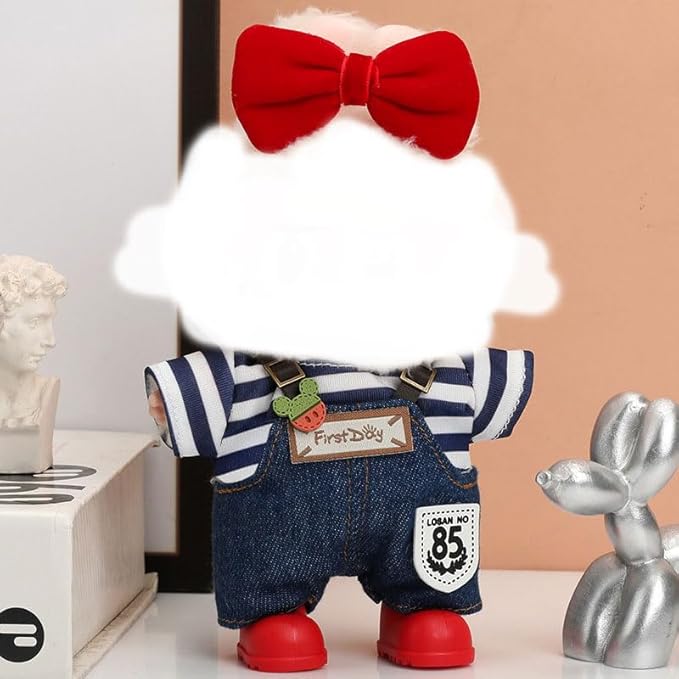 5 Pcs Set-17cm Doll Rabbit Bunny Clothes,Bowknot Hairpin+Glass Frame+Shirt+Overalls Trousers+Shoes,Fashionable Outfit for Dress up Unique Style, Doll Costume Cosplay Fashion Dresses-Set 6