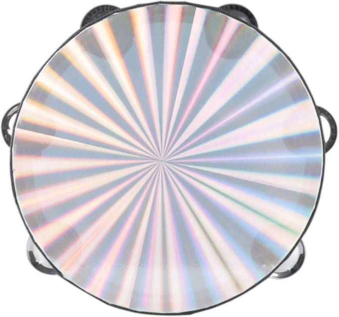 Tambourine 8 inch Radiant Hand Held Drum with Double Row Jingles Reflective Drum Musical Instrument for Church Adults KTV Party