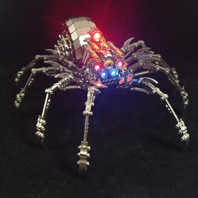 Metalkitor 3D Metal Puzzles for Adults, Spider Model Kit with Colorful Light - Steampunk DIY Ornament - Assembly Crafts Brain Teaser - Perfect Room Decor and Gift Choice (250 PCS)