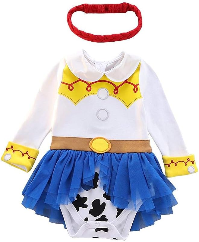 Dressy Daisy Princess Onesie Romper Fancy Dress Costume Halloween Birthday Bodysuit Outfit with Headband for Infant Baby Girl