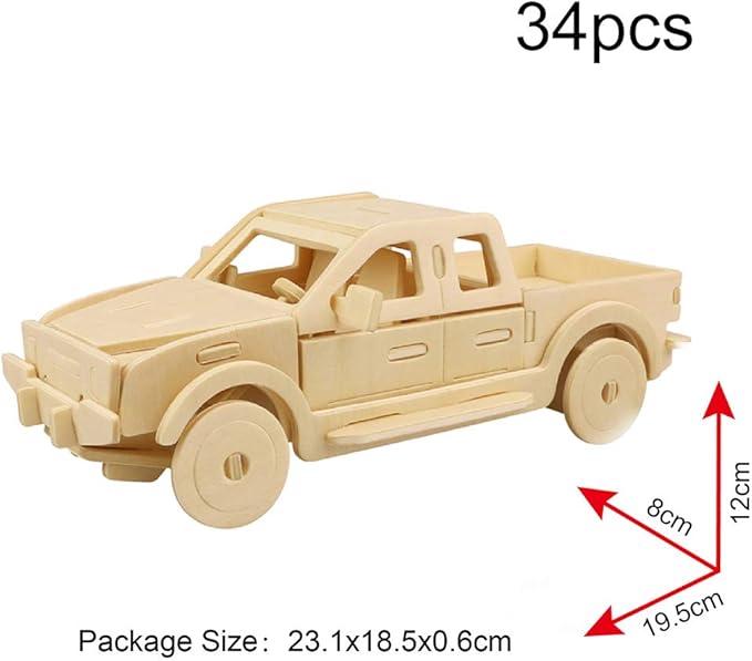 Georgie Porgy 3D Wooden Puzzles for Kids Toys Construction Woodcraft Kits DIY Model Puzzle Kits Birthday Gifts Pack of 3 (Sports Cars Off-Road Vehicle Pickup)
