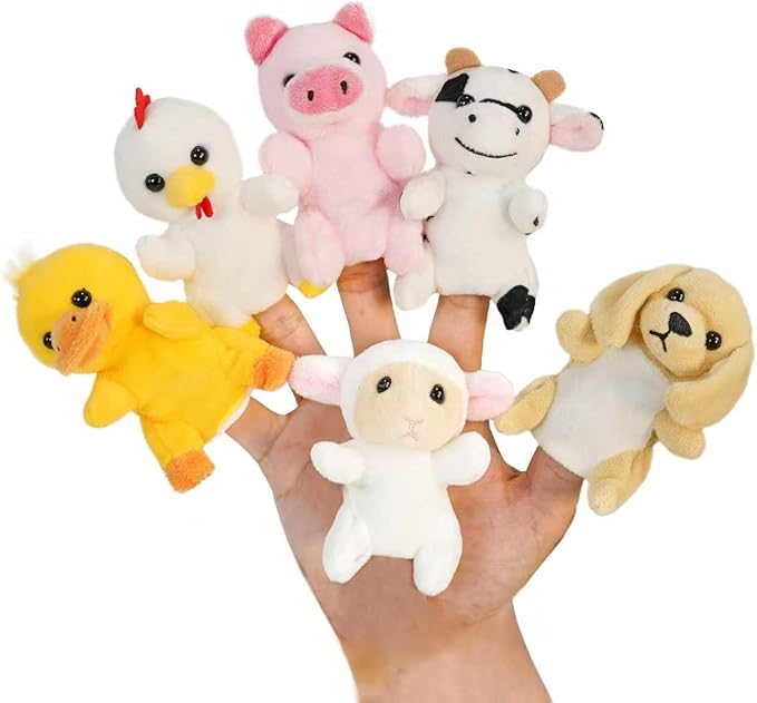 Farm 6pcs Finger Puppets Set, Cute Animal Puppet Mini Hand Puppets Role-Playing Story Animal Soft Plush Toy for Kids Chicken, Duck, Dog, Pig, Sheep, Cow (farm01)