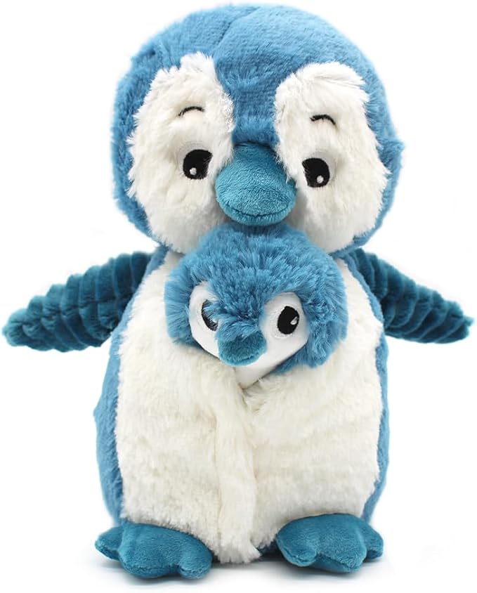 Les Déglingos Les Ptipotos by Glissou The Penguin Mummy Baby – Soft Plush – Ideal Newborn Gift – Blue – 16 cm