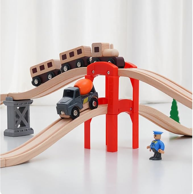 Wooden Train Bridges, Bridge Support, Wooden Train Track Accessories, Train Tracks Compatible with All Major Brands, Wood Toys for Girls & Boys