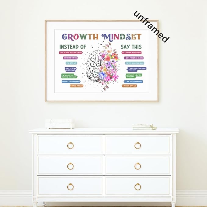 uoyien Classroom Growth Mindset Affirmations for Kids Mental Health Posters Brain Poster Psychology Special Education Calm Corner Wall Art Office Therapy Canvas Wall Decor Prints 16x24in Unframed