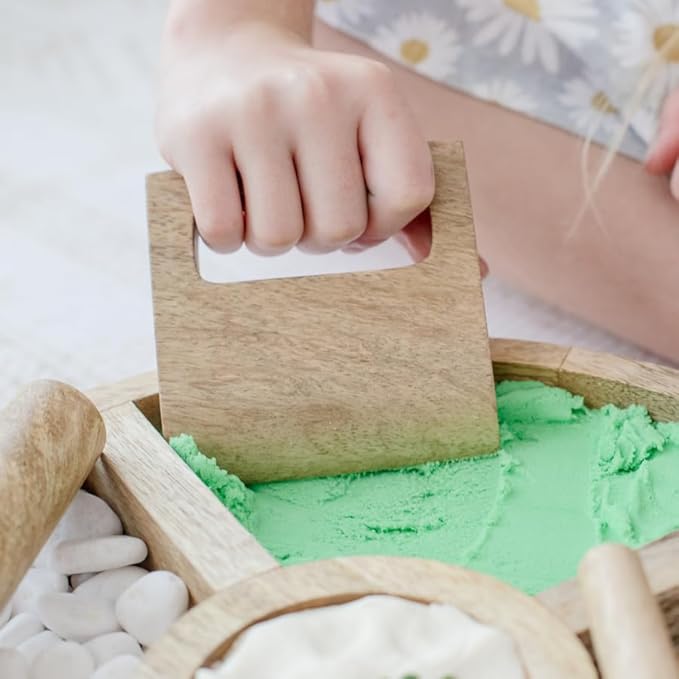 Wooden Tinker Tray & Pounding Set – Montessori Sensory Play Tray with Peg Dolls, Wooden Nails, Hammer & Playdough Tools for Fine Motor & Imaginative Play