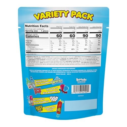 Halloween Candy Variety Pack Bag, 7 Ct Bulk Individually Wrapped Lollipops, Ring Pop, Push Pop, Baby Bottle Pop & Juicy Drop, Birthday Party Favors, Trick or Treat, Halloween Candy Bowls, Kids Gifts